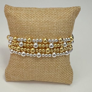 Gold Silver Beaded Bracelet, Stacking Bracelet, Stretch Bracelet, Dainty Stack Bracelet, Minimalist Bracelet, Custom Bracelet