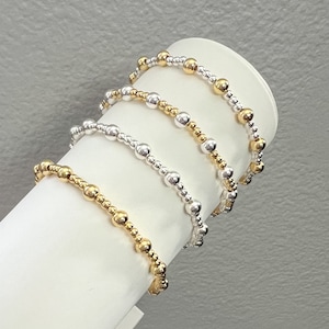Silver Gold Beaded Bracelet, Stacking Bracelet, Stretch Bracelet, Dainty Stack Bracelet, Minimalist Bracelet, Custom Bracelet