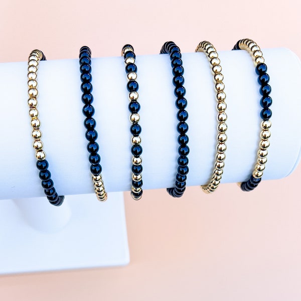 4mm Mixed Beaded Bracelet, Gold Black Stackable Bracelet, Dainty Stack Bracelet, Minimalist Bracelet, Custom Bracelet