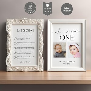 Quand nous n'étions qu'un seul numéro de table | Décoration imprimable modifiable avec photo pour mariage | Double face avec amorce de conversation pour les invités