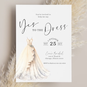 Yes to the JURK Jurk uitnodiging vrijgezellenfeest INSTANT DOWNLOAD, elegant voor uitnodiging bruidsmeisje, bewerkbare afdrukbare sjabloon, minimale kaart