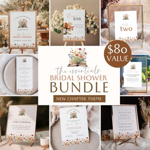 Un nuovo capitolo inizia BUNDLE modelli per Bridal Shower DOWNLOAD IMMEDIATO / Suite Canva stampabile e modificabile / Tema Storybook Spring Wildflowers