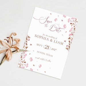 Boho Dusty Pink Hydrangeas Save the Date Card / Elegante modello Canva modificabile / Invito per annuncio di matrimonio fai da te moderno digitale / Bordo