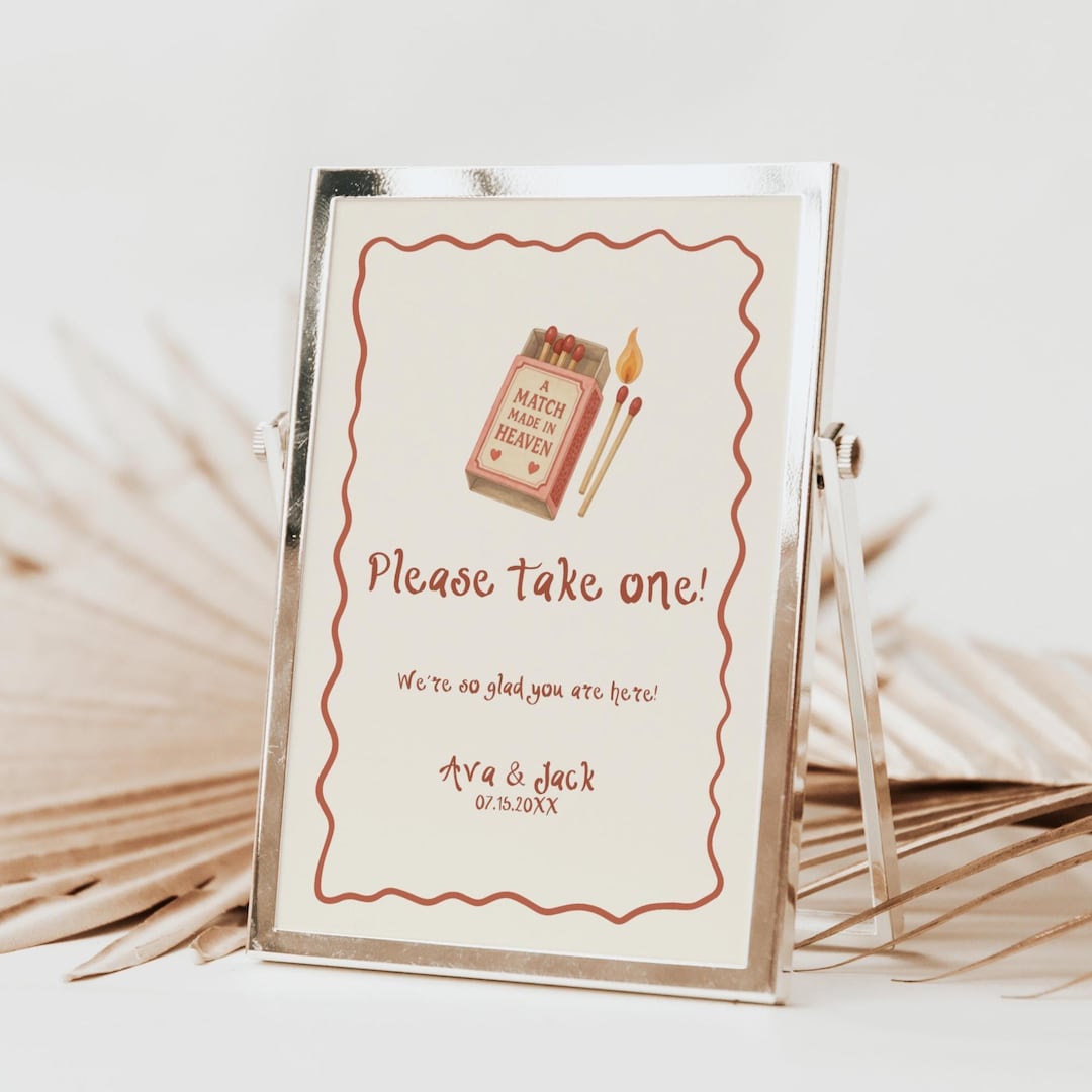The PERFECT MATCH Favor Sign | Wedding Matchbox Template Canva | Modern ...
