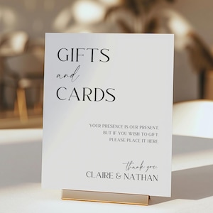 de Cartes et cadeaux modernes Canvas | Panneau de table minimaliste pour cadeaux |  Panneau modifiable et imprimable pour mariage | Signalétique élégante | CLAIRE