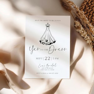 DITES OUI à l'invitation à une fête de douche nuptiale ROBE, carte d'achat pour la recherche de robes de mariée, modèle numérique d'enseigne pour essayage de robe, fabriqué sur Canva
