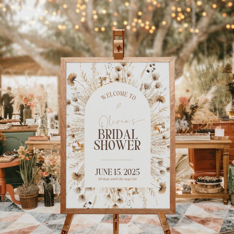 BOHO Dry WILDFLOWERS Bridal Shower Welcome Sign, Reception Signage ...