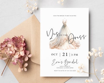 Ik zei ja tegen de jurk jurk bruids douche uitnodiging INSTANT DOWNLOAD, elegant voor bruidsmeisje uitnodigen, afdrukbare sjabloon, minimale kaart