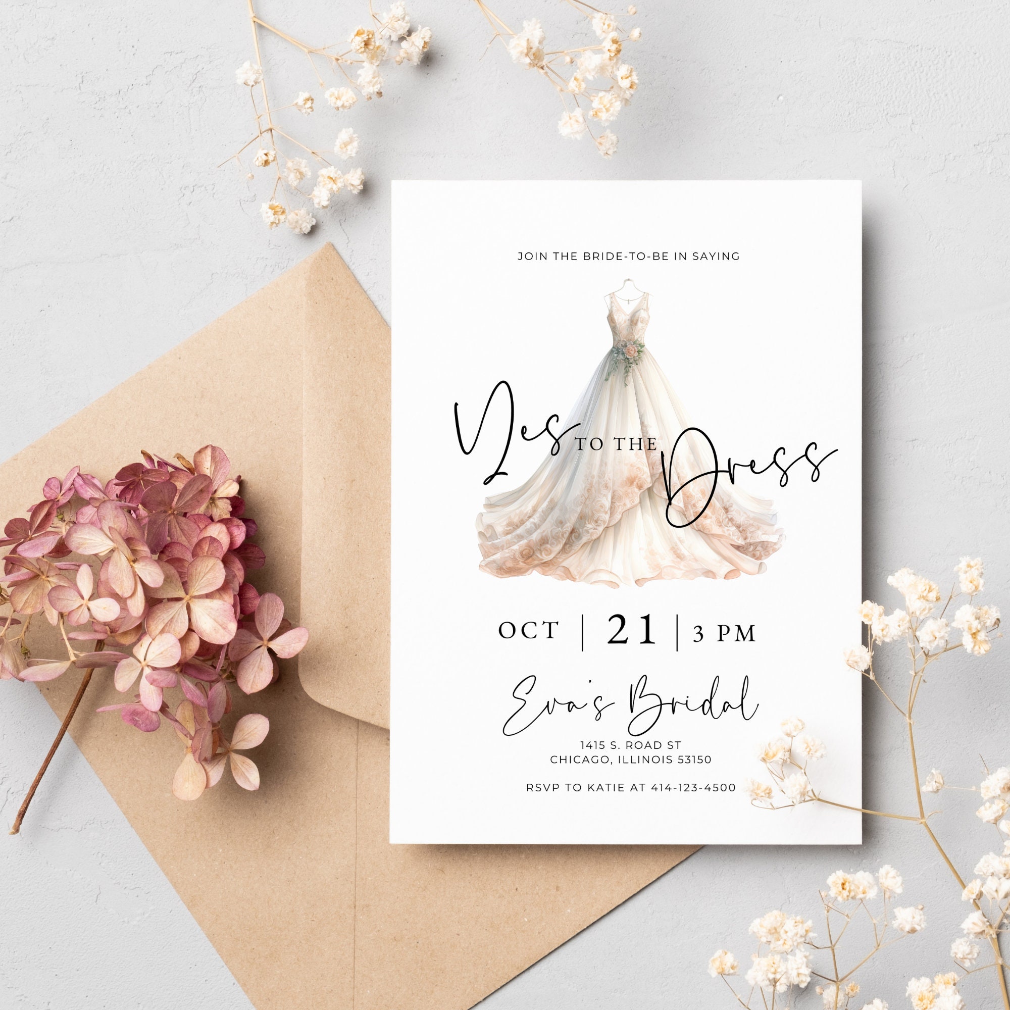 bridal shower invitations with dress BRIDAL SHOWER Wedding Dress Invitation, Choose Your Background! Printed or  Digital!