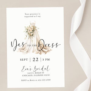 Ja zum Kleid Brautpartyeinladung INSTANT DOWNLOAD, elegant für Brautjungfer einladen, druckbare Vorlage, minimal bearbeitbare Karte
