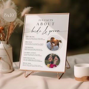 de Carte de mariage Fait amusant | Détails minimaux pour l'idée de signalisation des jeunes mariés | Enseigne numérique imprimable et élégante avec photos | CLAIRE