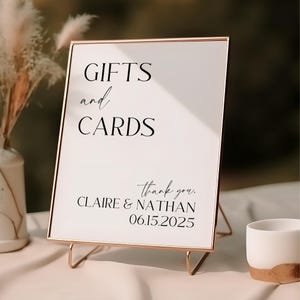 Plantilla de regalos y tarjetas modernas Canva / Letrero de mesa con regalos minimalistas / Letrero editable e imprimible para bodas / Letrero elegante / CLAIRE