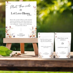 BURNT ORANGE WILDFLOWERS Pacote de sementes de casamento Placa de lembrancinhas e etiquetas | Pacotes de sementes florais | Cartão de lembrancinhas de casamento | Modelo de recepção de jardim faça você mesmo