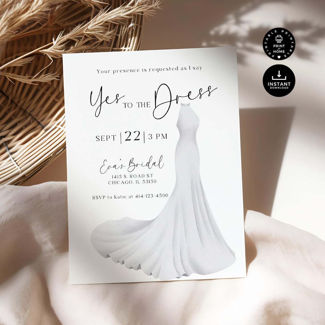 SAY YES to the DRESS Bridal Shower Party Invitation, Wedding Dress Hunt ...
