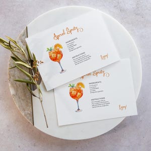Ricetta per l'APEROL SPRITZ / Cocktail all'arancia con acquerello e fetta d'arancia / Modello Canva modificabile e stampabile in PDF / Download IMMEDIATO