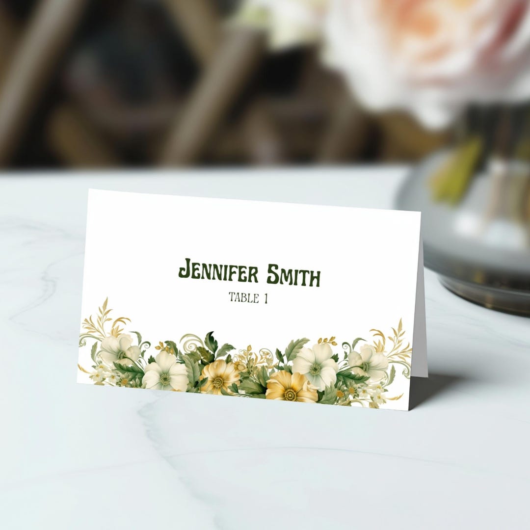 Printable ART DECO Name Card Template Wedding | Green Art Nouveau ...