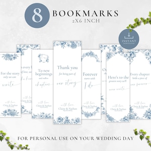 Merci d'avoir participé à notre histoire Marque-page | Écusson en toile de Jouy bleu France | de cadeau de mariage | Souvenirs imprimables pour les invités