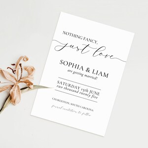 NADA ELEGANTE, solo tarjeta de invitación para guardar la fecha / Plantilla minimalista elegante de Canva editable / Invitación de anuncio de boda moderna hecha a mano / Digital