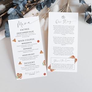 Pizza Themed Rehearsal Dinner Menu | Heart Shaped Pizza Menu | Night Before Wedding Food Party list, INSTANT DOWNLOAD, double sided card