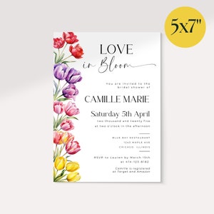 Modello di invito per la festa nuziale Love in BLOOM DOWNLOAD IMMEDIATO, elegante per l'invito della futura sposa, biglietto stampabile modificabile, tulipani
