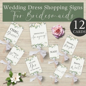 YES to DRESS Karten, Hochzeitseinkaufsschilder, sofortiger DOWNLOAD, druckbare Flip-Karten für Brautjungfern, bearbeitbare Vorlage, weiße Lilien, diy kit
