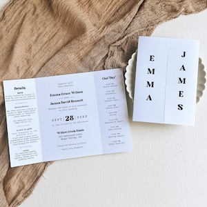 Gatefold Wedding Invitations With Photo Canva, Trifold Invite with Pictures, Tri Fold Traditional Template, Formal Retro Double Sided Card