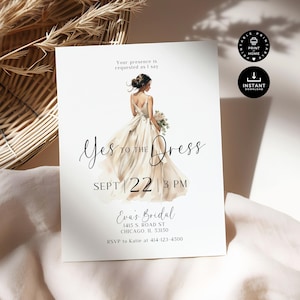 dress fitting invitation Wedding Dress Invitation, Say Yes to the Dress Invitation, Wedding Dress Party, Dress Fitting Invitation, Wedding Dress Printable Template