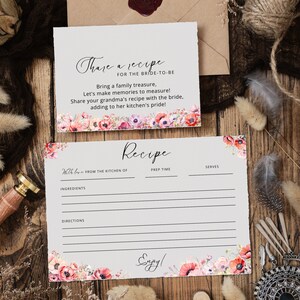 Carte de recette et modèle d'encart pour la douche nuptiale fleurs de pavot orange | Instructions de cuisine modifiables avec fleurs | TÉLÉCHARGEMENT IMMÉDIAT