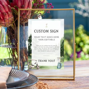 Custom bord GOLF bruiloft douche | Koppelfeestje | Ballenkar aquarel natuur groen | 100% tekst bewerkbaar in canvassjabloon | Tafeldecoratie