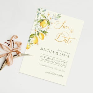 Citrus Lemon Save the Date Karte | Mediterran Italienisch Bearbeitbare Canva Vorlage | Digitale Moderne DIY Hochzeitsankündigung in Hellgelb