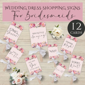 Oui aux panneaux de robe, panneaux de shopping de mariage, téléchargement immédiat, kit de cartes à rabat imprimables pour demoiselles d'honneur, modèle modifiable, pivoines roses