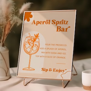 APEROL SPRITZ à imprimer | Modèle numérique sur toile Télécharger le PDF | Signalétique rétro pour stations de boissons | Svg en verre dessiné à la main |  Griffonnage orange