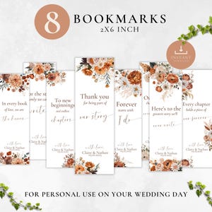 Merci d'avoir participé à notre histoire Marque-page | Terre cuite orange brûlé | Modèle de cadeau de mariage modifiable | Souvenir imprimable pour les invités