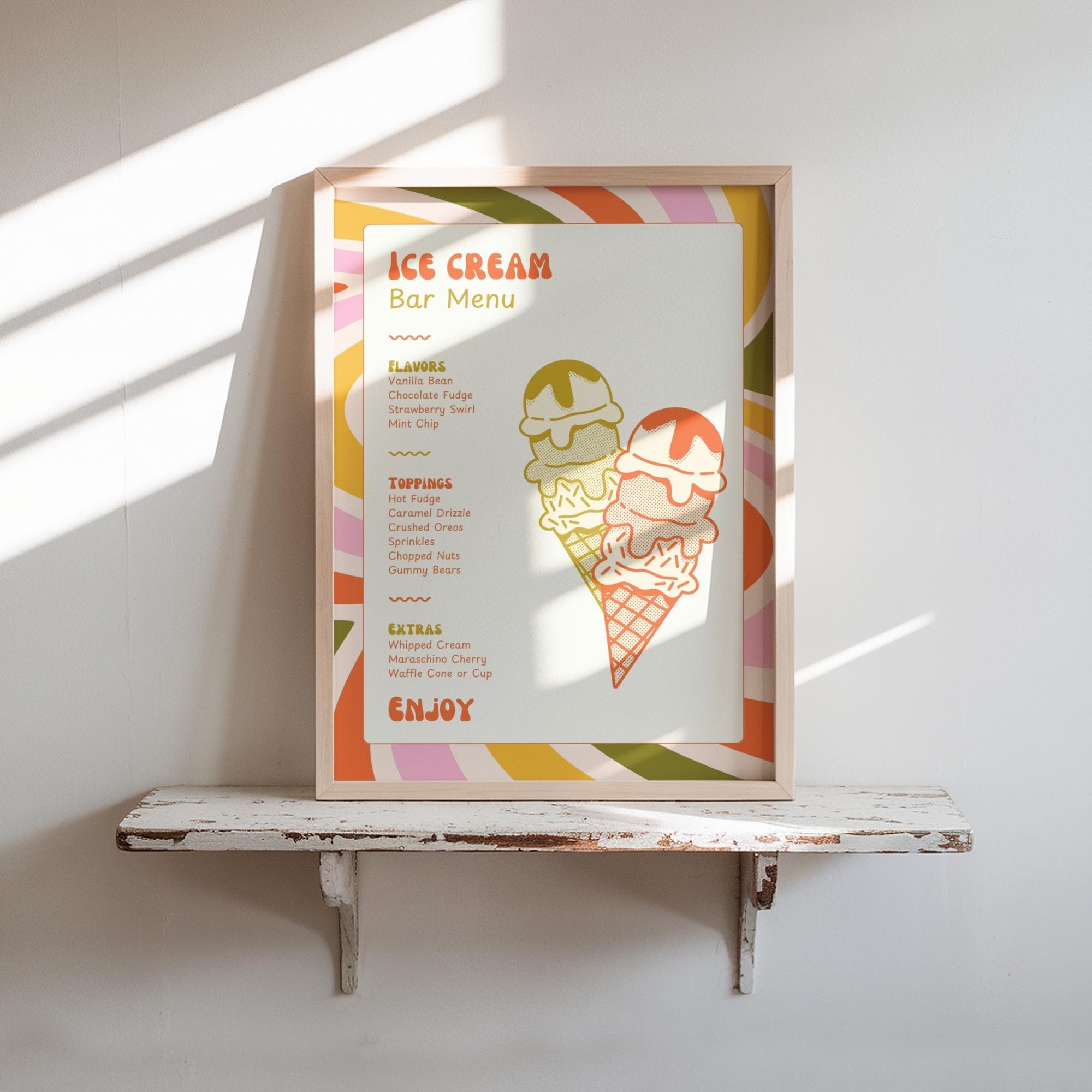 Ice Cream Bar Menu Template, Wedding Shower Table Sign | Green Orange ...
