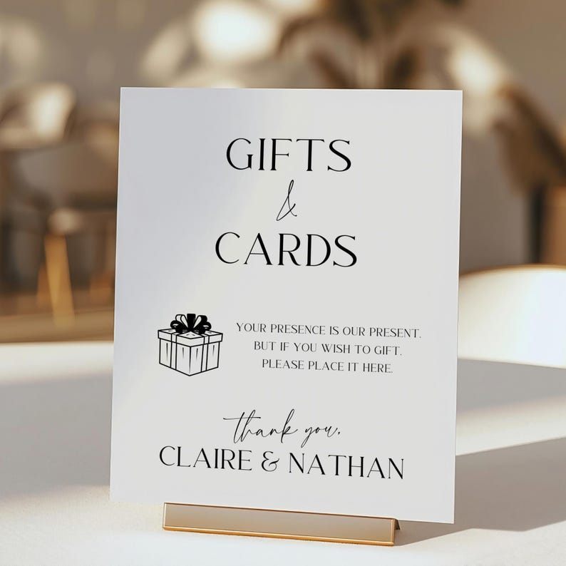 Modern Gifts and Cards Template Canva | Minimal Presents Table Sign ...