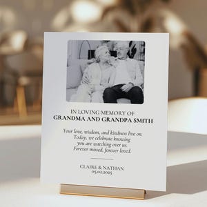 Plantilla de letrero de boda en memoria de los abuelos en Canva / Letrero de mesa de homenaje conmemorativo moderno / Decoración de tarjeta elegante digital