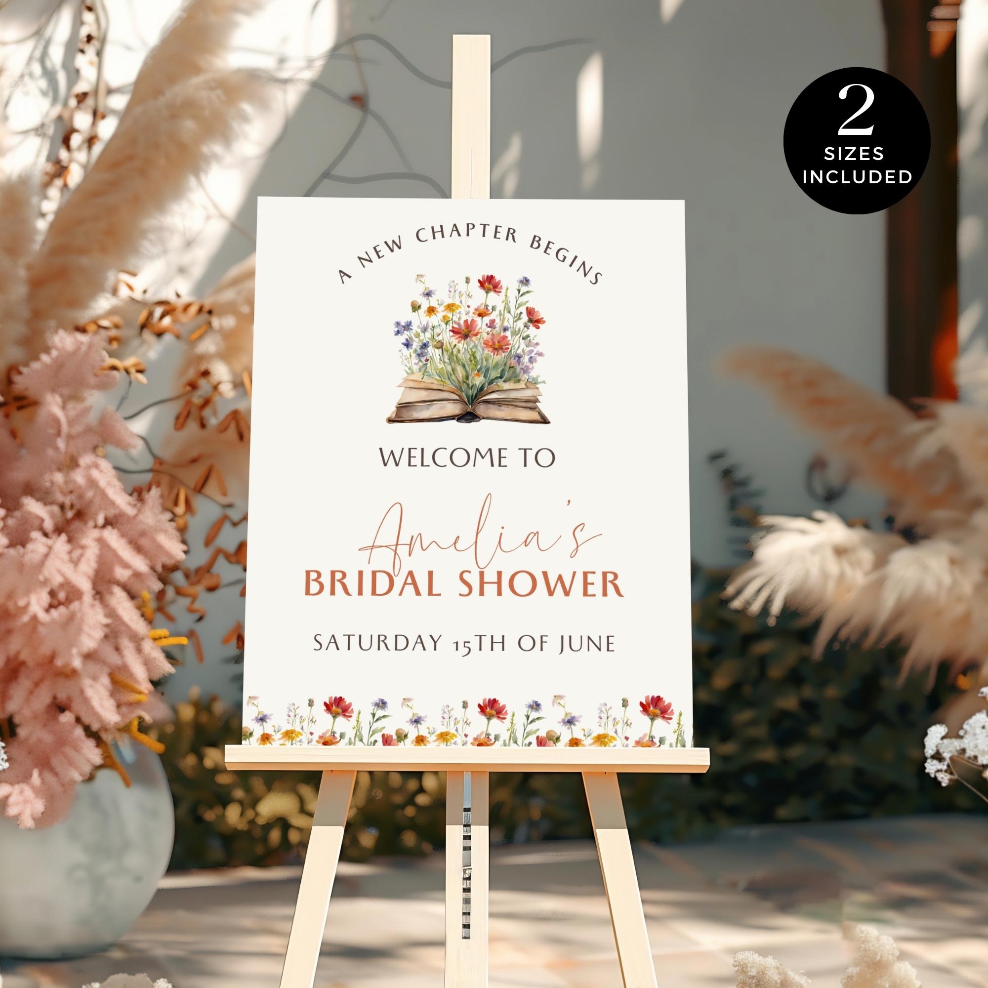 First Chapter Welcome Sign A New Chapter Begins Bridal Shower Welcome Sign, Colorful Wildflowers ...
