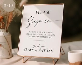 Please Sign-in Sign Template Canva | Modern Wedding Guests Check in Editable Signage | Printable and Elegant Table Card | CLAIRE