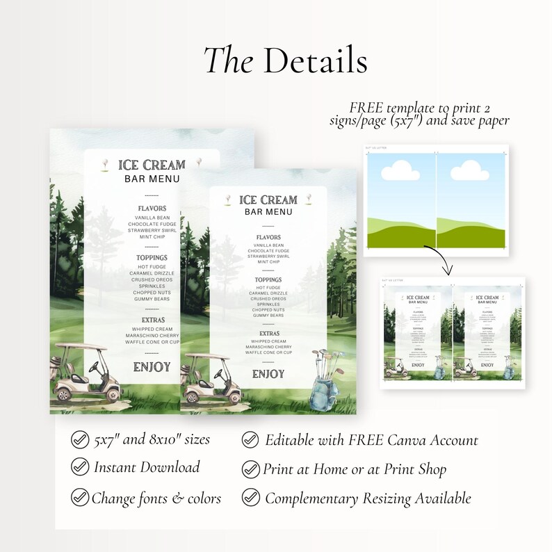 GOLF Ice Cream Bar Menu Template, Wedding Shower Table Sign ...