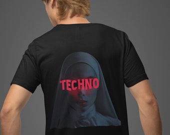 TECHNO NUN |Black Rave T-Shirt| Unisex| Festival shirt| Gifts for passionate Ravers| Rave Clothing| Techno Rave.