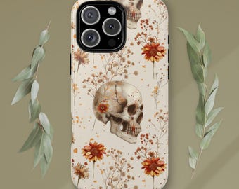 Skull Floral Phone Case: Gothic Autumn Design