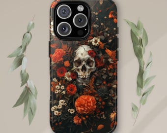 Gothic Skull Floral Phone Case | Dark Botanical Illustration