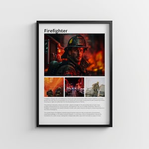 firefighter print, firefighter poster, firefighter wall art, firefighter gift, firefighter career, firefighter frame, firefighter