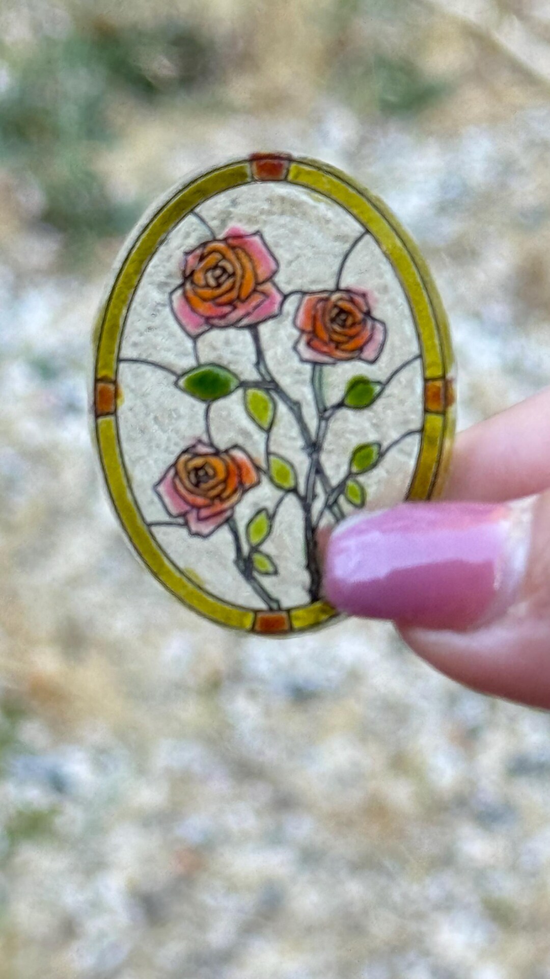 Red/ Pink Roses Miniature Stained Glass Look Acrylic Suncatcher Window ...