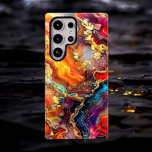 Coque de portable or, pierre précieuse et agate de feu Coque de téléphone robuste pour iPhone 16 pro Coque de téléphone Samsung S24 Ultra