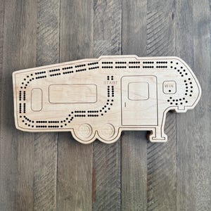 Fifth Wheel Cribbage Board, RV Camper Gift, Wooden Crib Board, Personalized Camping Gift for Him, Handmade in Canada