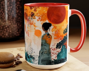 Taza de té Zen / Taza de café de dos tonos / Taza de cerámica de 15 oz