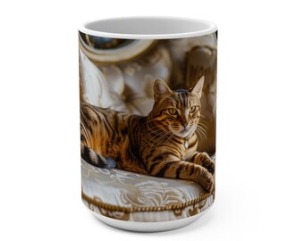 Royal Fancy Cat Coffee Mug | Elegant Tea Mug | Funny Animal Lover Ceramic 15oz Coffee Cup