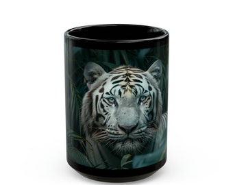 White Tiger Animal Mug | Wild Cat Ceramic Coffee Cup | Zoo Lover 15oz Tea Mug