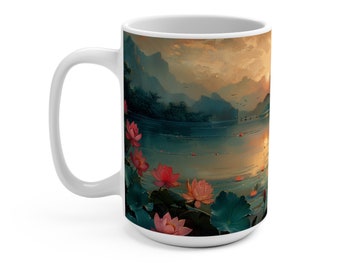 Taza de café con pintura de paisaje zen / Taza de té de arte realista / Taza de café de cerámica de 15 oz
